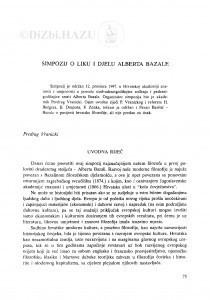 Simpozij o liku i djelu Alberta Bazale : uvodna riječ / Predrag Vranicki