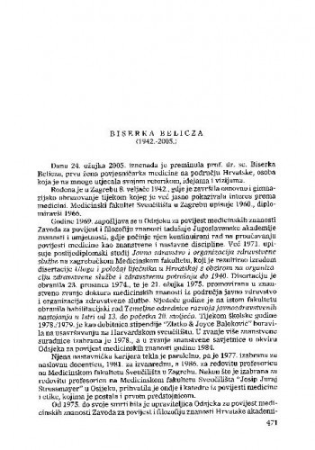 Biserka Belicza (1942.-2005.) : [nekrolog] / Stella Fatović-Ferenčić