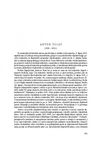 Antun Šojat (1928.-2012.) : [nekrolog] / August Kovačec