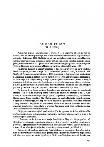 Eugen Pusić (1916.-2010.) : [nekrolog] / Zvonko Posavec