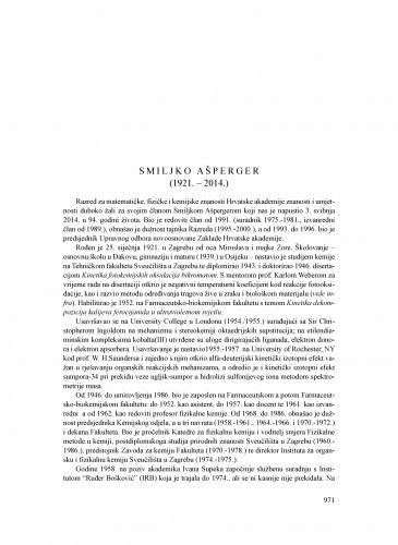Smiljko Ašperger (1921.-2014.) : [nekrolog] / Leo Klasinc