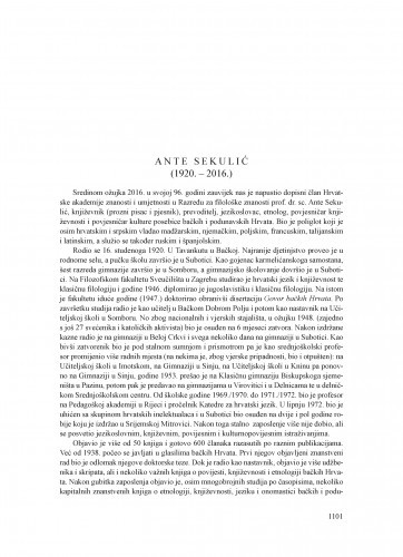 Ante Sekulić (1920.-2016.) : [nekrolog] / August Kovačec