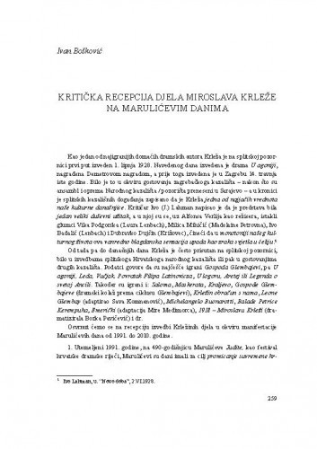 Kritička recepcija djela Miroslava Krleže na Marulićevim danima / Ivan Bošković