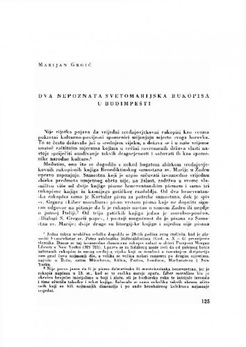 Dva nepoznata svetomarijska rukopisa u Budimpešti / Marija Grgić