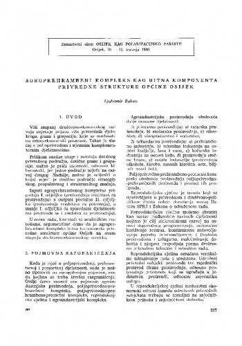 Agroprehrambeni kompleks kao bitna komponenta privredne strukture općine Osijek / Ljubomir Baban