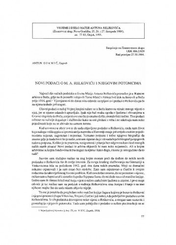Novi podaci o M. A. Reljkoviću i njegovim potomcima / Antun Djamić