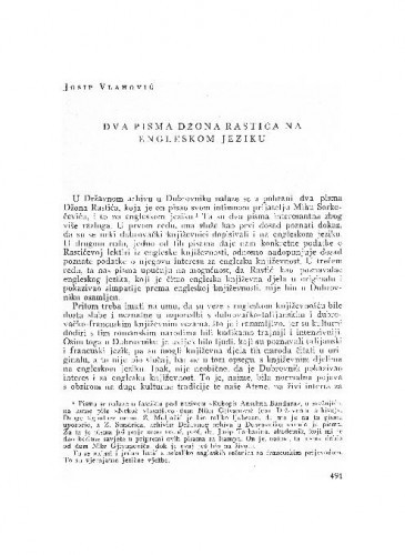Dva pisma Džona Rastića na engleskom jeziku / Josip Vlahović