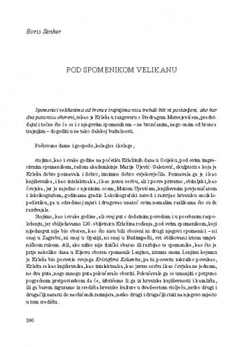 Pod spomenikom velikanu : [prilog] / Boris Senker