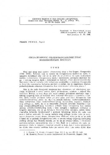 Grga Čevapović : filozofsko-teološki pisac modernističkog nagnuća / Franjo Zenko