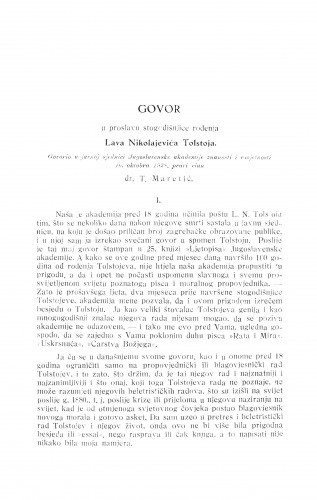 Govor u proslavu stogodišnjice rođenja Lava Nikolajevića Tolstoja / T. Maretić