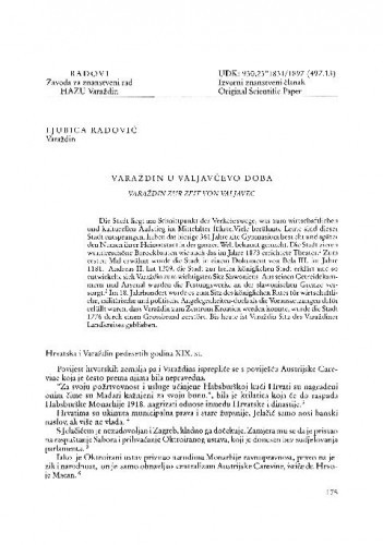 Varaždin u Valjavčevo doba / Ljubica Radović