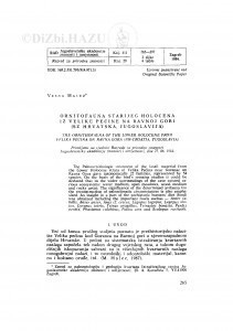 Ornitofauna starijeg holocena iz Velike pećine na Ravnoj gori (SZ Hrvatska, Jugoslavija) / Vesna Malez