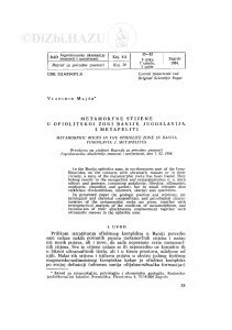 Metamorfne stijene u ofiolitskoj zoni Banije, Jugoslavija : 1. Metapeliti / V. Majer