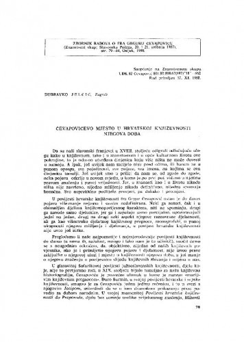 Čevapovićevo mjesto u hrvatskoj književnosti njegova doba / Dubravko Jelčić