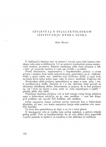 Izvještaj o dijalektološkom ispitivanju otoka Suska / M. Hraste