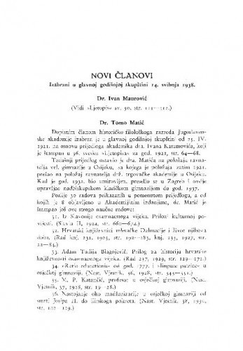 Dr. Tomo Matić / F. Fancev i S. Ivšić