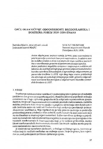 Opće ograničenje odgovornosti brodovlasnika i doktrina forum non conveniens / Jasenko Marin