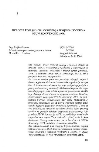 Uzroci i posljedice donošenja izmjena i dopuna STCW Konvencije, 1978. / Željko Kiperaš