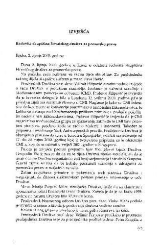 Redovita skupština Hrvatskog društva za pomorsko pravo : [izvješće] / Dino Pinjo