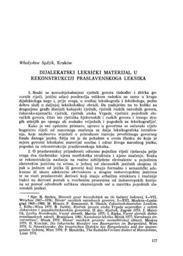 Dijalekatski leksički materijal u rekonstrukciji praslavenskoga leksika / Władysław Sędzik