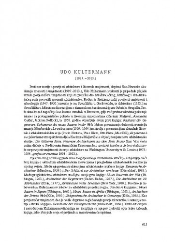 Udo Kultermann (1927.-2013.) : [nekrolog] / Andrija Mutnjaković
