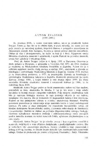 Anton Švajger (1935.-2003.) : [in memoriam] / Andrija Kaštelan
