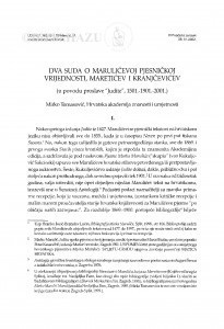 Dva suda o Marulićevoj pjesničkoj vrijednosti, Maretićev i Kranjčevićev / Mirko Tomasović