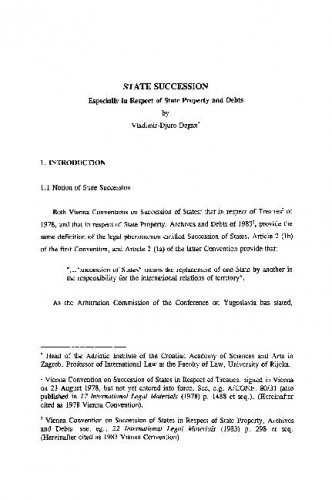 State Succession, Especially in Respect of State Property and Debts / Vladimir-DjuroDegan