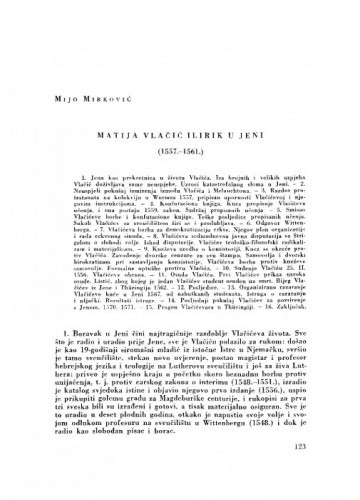 Matija Vlačić Ilirik u Jeni : (1557-1561.) / M. Mirković