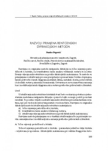 Razvoj i primjena rentgenskih difrakcijskih metoda / Stanko Popović