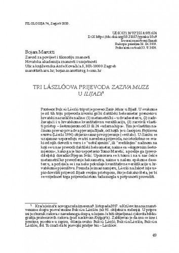 Tri Lászlóova prijevoda Zaziva Muze u Ilijadi / Bojan Marotti