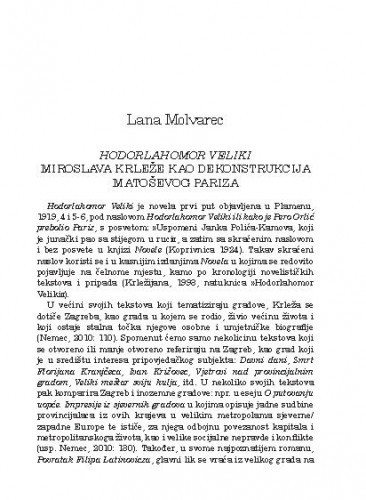 Hodorlahomor Veliki Miroslava Krleže kao dekonstrukcija Matoševog Pariza / Lana Molvarec