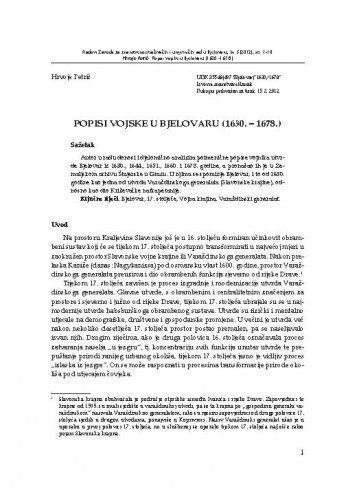 Popisi vojske u Bjelovaru (1630. -1678.) / Hrvoje Petrić