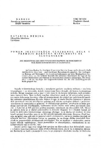Pomen jezuitskega glazbenog dela v preboju baročne miselnosti na Slovenskem / Katarina Bedina