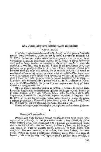Dva pisma Augusta Šenoe Ivanu Trnskomu : [iz korespondencije hrvatskih pisaca] / Antun Barac