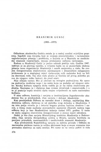 Branimir Gušić (1901-1975) : [nekrolozi] / I. Čupar i M. Marković