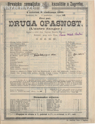 Druga opasnost : drama u četiri čina / napisao Maurice Donnay  =  L'autre danger