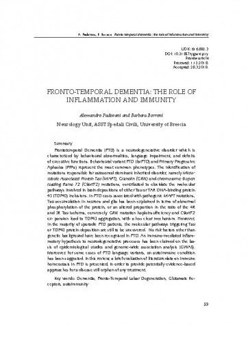 Fronto-temporal dementia: The role of inflammation and immunity / Alessandro Padovani, Barbara Borroni