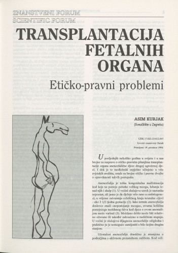 Transplatacija fetalnih  organa : etičko pravni problem / Asim Kurjak
