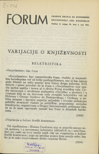 Varijacije o književnosti / M. Krleža
