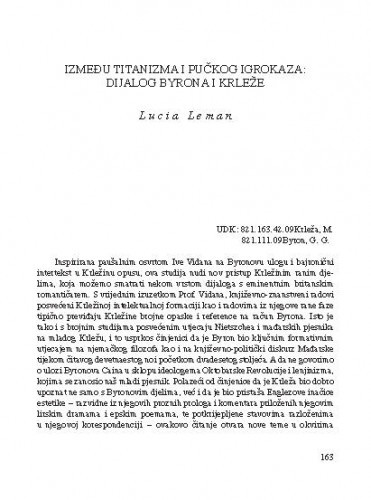 Između titanizma i pučkog igrokaza: dijalog Byrona i Krleže / Lucia Leman