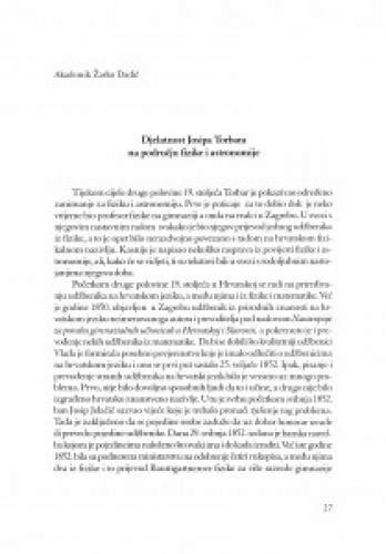 Djelatnost Josipa Torbara na području fizike i astronomije