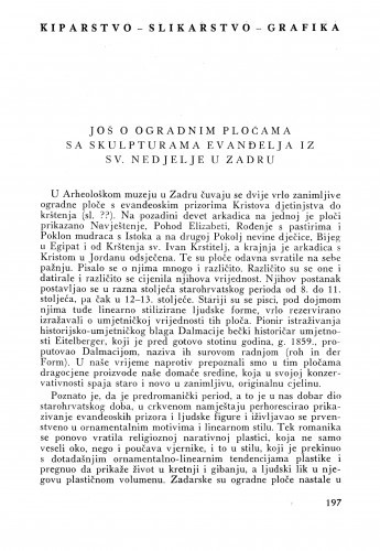 Još o ogradnim pločama sa skulpturama evanđelja iz Sv. Nedjelje u Zadru / Ljubo Karaman