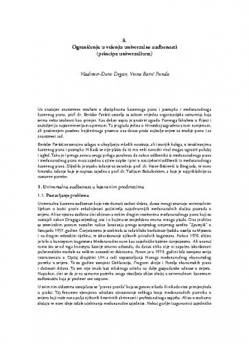 Ograničenja u vršenju univerzalne sudbenosti (principa univerzaliteta) / Vladimir-Đuro Degan ; Vesna Barić Punda