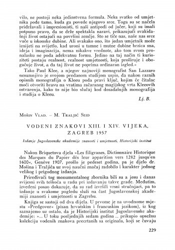 Mošin Vlad. - M. Traljić Seid: Vodeni znakovi XIII. i XIV. vijeka Zagreb 1957 / M. D.