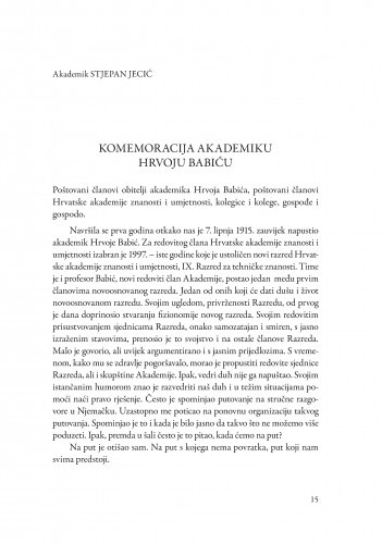 Komemoracija akademiku Hrvoju Babiću / Stjepan Jecić