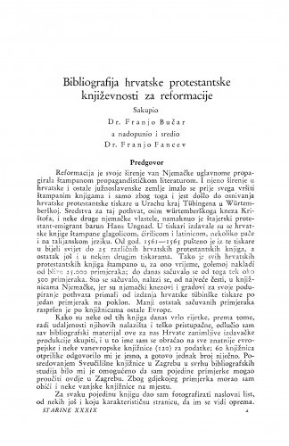 Bibliografija hrvatske protestantske književnosti za reformacije / Franjo Bučar i Franjo Fancev