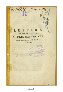 Lettera del signor dottor Giulio Bajamonti sopra alcune particolarita dell'isola di Lesina