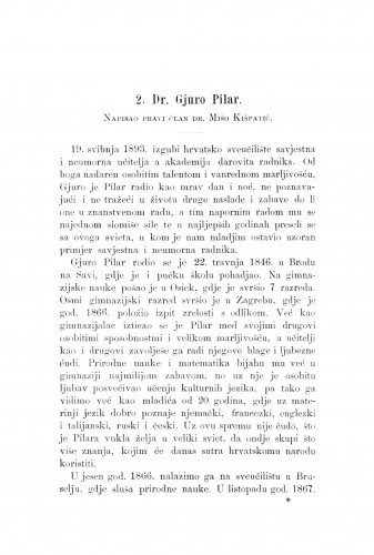 Dr. Gjuro Pilar : [nekrolog.] / M. Kišpatić