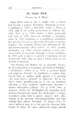 Dr. Grgur Krek : [Nekrolog.] / A. Musić